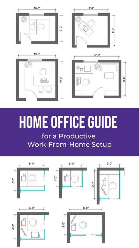 Here’s your home office guide to set up the most productive workspace and get the most out of your work from home. Ever since the pandemic, work-from-home has become the norm in most offices. It’s important to have a nicely set up home office to be as efficient as you want working out of home. This guide includes a number of different home office layouts with sizes, as well as innovative solutions to make the most of whatever space you have. Rectangular Office Design, Tiny Office Layout, Small Home Office Layout Floor Plans, 9x9 Office Layout, Home Office Layout Plan Small, 8x12 Office Layout, His And Hers Office Space Home, 10x11 Office Layout, 10 X 10 Office Layout