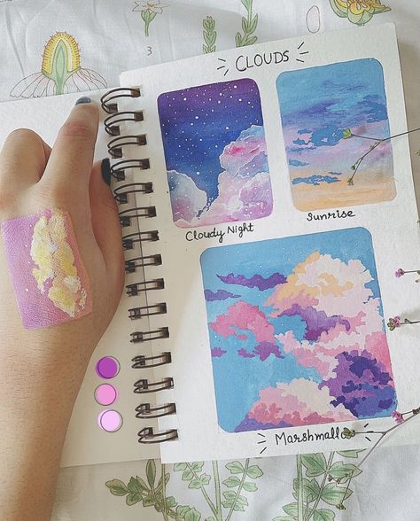 Watercolor Clouds, Desain Quilling, Posca Art, Gouache Art, Sketchbook Art Journal, Painting Inspo, Sky Painting, Small Canvas Art, Arte Inspo