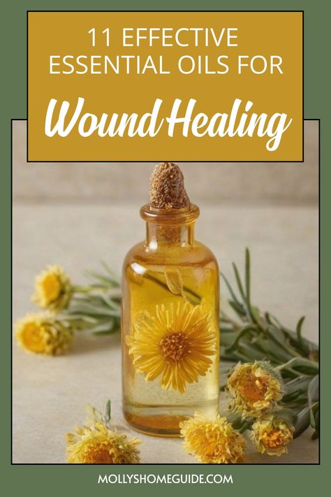 Discover the power of essential oils for wound care with this easy DIY wound healing spray. This natural remedy combines the benefits of frankincense, tea tree, and lavender essential oils to promote faster healing. Whether you're looking for a soothing herbal salve or a convenient roll-on recipe, these top essential oils for cuts and wounds are must-haves in your natural first aid kit. Antibacterial Essential Oils For Skin, Essential Oils Antibiotic, Essential Oils For Wound Healing, Essential Oil For Bruising, Skin Healing Remedies, Essential Oil For Cuts, Benefits Of Frankincense Oil, Natural Wound Care, Essential Oils For Healing