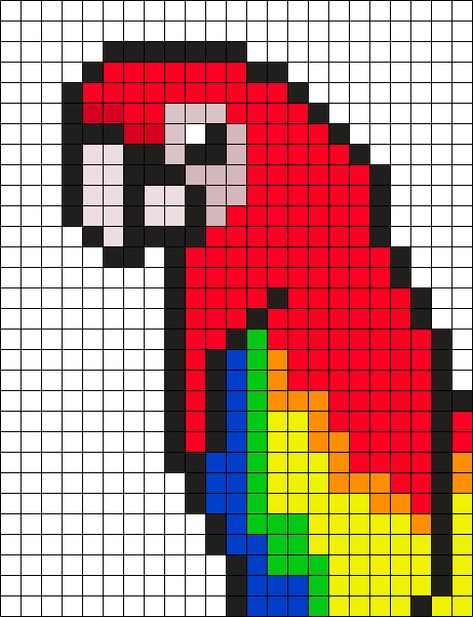 Kandi Patterns for Kandi Cuffs - Animals Pony Bead Patterns Kandi Animals Patterns, Dinosaur Kandi Pattern, Parrot Pixel Art, Rainbow Macaw, Clown Kandi Pattern, Nyan Cat Kandi Pattern, Pony Bead Animals, Crochet C2c Pattern, Corner Crochet