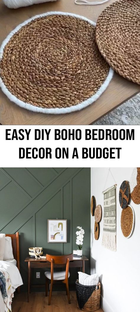 Boho Statement Wall, Inexpensive Accent Wall Ideas, Bohemian Wall Decor Ideas, Feminine Boho Bedroom, Boho Bedroom On A Budget, Floral Boho Bedroom, Diy Bohemian Decor Crafts, Modern Boho Chic Bedroom, Boho Diy Decor