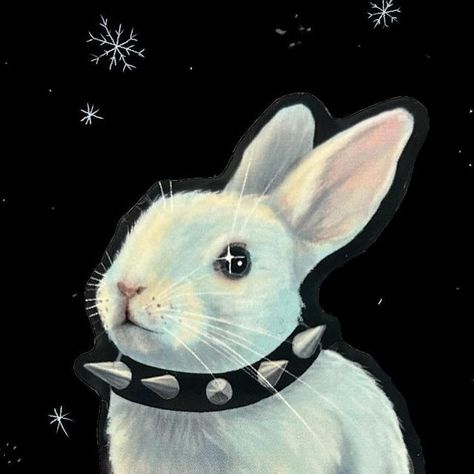 Jeri Rae Venegas on Instagram: "Soft/Spiky bunny stickers are here in my shop! They’re so adorable and tuff, like you🐰🗡️  #womenillustrators #illustratorsoninstagram #painting #drawing #whimsigoth #gothaestetic #softgrunge #spikes #rabbitart #jeriraeart #bunbun #bunny" Weird Bunny Art, Evil Bunny Aesthetic, Dark Bunny Aesthetic, Vintage Bunny Illustration, Scared Bunny, Bunny Art Painting, Bunny Art Cute, Goth Rabbit, Goth Animals