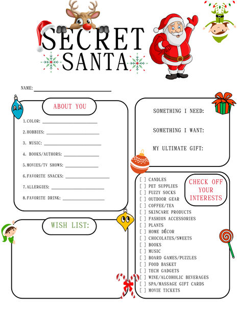 Looking for a stress-free way to organize your Secret Santa gift exchange? Look no further! Our Secret Santa Questionnaire Downloadable Template is the perfect solution. This template is thoughtfully designed to help you gather all the necessary information for a successful Secret Santa event. Simply download, print, and distribute the questionnaire to all participants. Secret Santa Wishlist Template, Secret Santa Questionnaire For Coworkers Free Printable Free, Secret Santa Questionnaire For Teens, Secret Santa Notes Ideas, Secret Santa Sheet, Secret Santa Questionnaire Free Printable, Secret Santa Questionnaire For Kids, Secret Santa Questionnaire For Family, Free Secret Santa Questionnaire