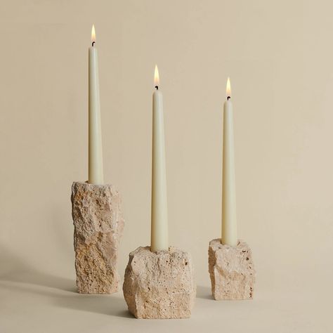 Large Travertine Candlestick Holder - Faire Japandi Candle Holder, Bali Candle Holder, Rustic Candle Holder, Pebble Candle Holder, Travertine Candle Holder, Sandstone Decor, Stone Wedding Decor, Travertine Decor, Candlestick Decor Ideas