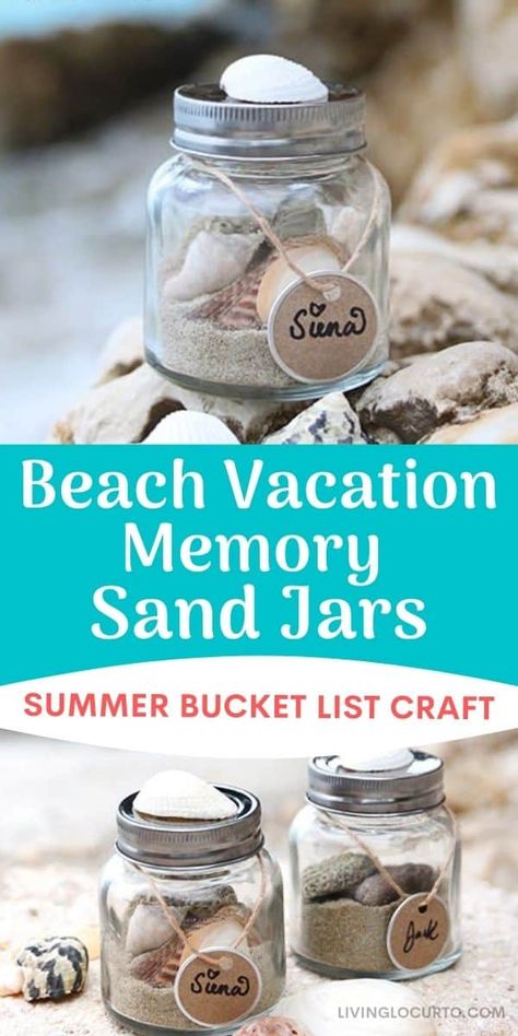 Beach Sand Ideas Jars, Beach Sand Memory Jar, Sand Souvenir Ideas, Diy Beach Keepsakes, Beach Jars Diy Ideas, Sand Jars From Vacation, Sand Keepsake Ideas, Beach Memory Jars, Sand Jars