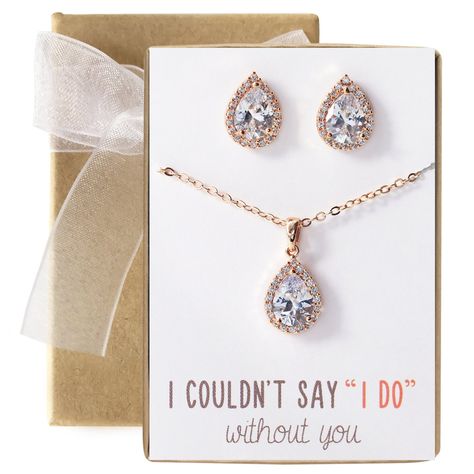 AMY O Wedding Jewelry Set Tear Drop Necklace and Earring Set in Gold Rose Gold or Silver ** You can get added details at the image link. (This is an affiliate link). Gold Earrings And Necklace, Bridal Party Jewelry Sets, Rose Gold Jewelry Set, Gold Jewelry Set, Bridal Party Jewelry, Earrings And Necklace Set, Gold Bridesmaids, Bridesmaid Gifts Jewelry, Gold Jewelry Sets