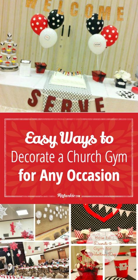 Easy Ways to Decorate a Church Gym for Any Occasion via @tipjunkie Decorate A Gym For A Party, Decorate Gym For Party, Decorate School Gym For Dance, Relief Society Centerpiece Ideas, Gym Decorating Ideas For Party, Simple Event Table Decor, Dance Decorations Diy, How To Decorate A Gym For A Party, School Dance Decorations Cheap