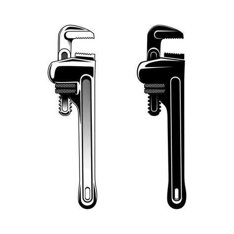 Adjustable pipe wrench. Black and white vector illustration of mechanical tools isolated on white background. Pipe Wrench Tattoo, Wrench Drawing, Wrench Tattoo, Mechanical Tools, Craftsman Tools, Black And White Vector, Pipe Wrench, Wrench Tool, Wrench