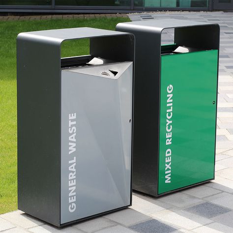 University of Sheffield, city campus #casestudy. Pack litter and recycling bins for the outdoor public areas. #artform #streetfurniture Office Recycling Bins, Metal Sheet Design, Arsitektur Art Deco, Streetscape Design, Recycling Station, Sheffield City, Litter Bin, University Of Sheffield, Juice Branding