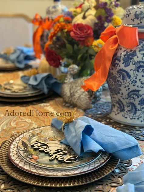 How to use Chinoiserie as a Thanksgiving Table Scape Chinoiserie Thanksgiving Table, Thanksgiving Table Scape, Thanksgiving Tablescape, Blue Chinoiserie, Thanksgiving Tablescapes, Table Scape, Fall Tablescapes, Thanksgiving Table, Chinoiserie