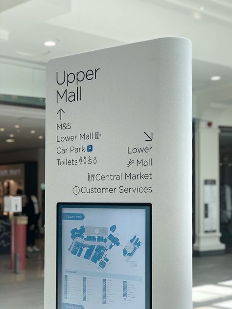 New wayfinding signage and digital totems for Tunbridge Wells shopping centre - Royal Victoria Place Way Finding Design Signs, Shopping Mall Signage, Mall Wayfinding, Totem Signage, Mall Signage, Digital Wayfinding, Map Signage, Directory Signage, Way Finding Design