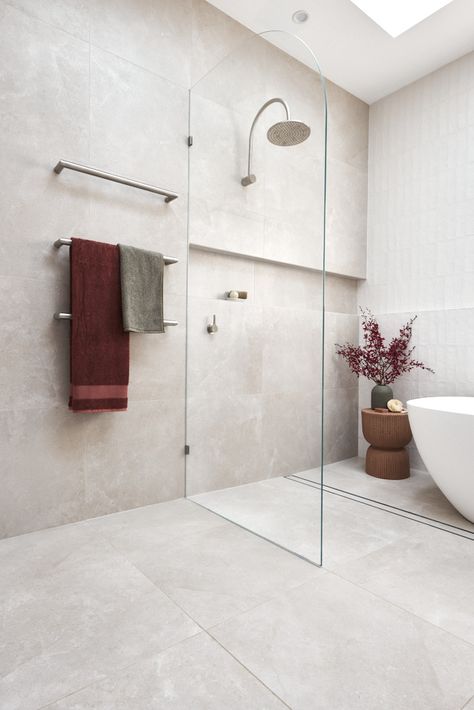 The Block 2022 Week 1 Bathroom Reveal - Making your Home Beautiful The Block 2022, Bathroom Feature Wall, Coastal Bathrooms, Main Bathroom, Bathroom Wall Tile, Rooms Reveal, Bathroom Inspo, Family Bathroom, Elegant Bathroom