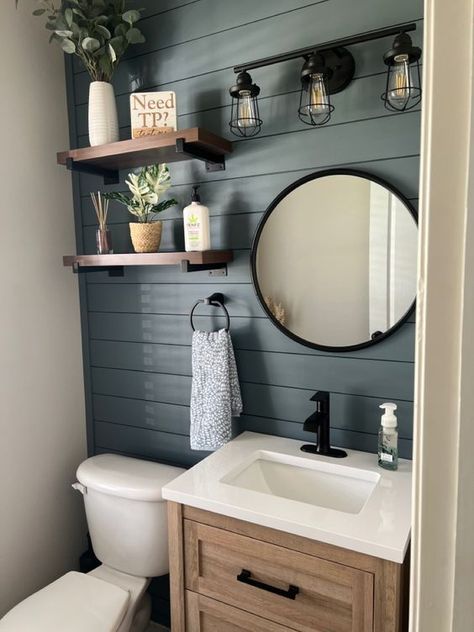 Small Half Bathroom, Half Bathroom Remodel, Christmas Bathroom Decor, Bathroom Color, Half Bathroom, Basement Bathroom, Upstairs Bathrooms, Bathroom Redo, Bathroom Renos