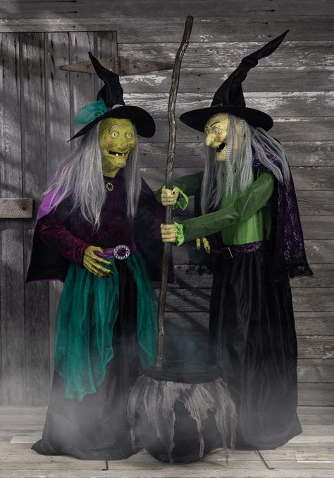 "Exclusive: Seasonal Visions Witch Decor - Easy assembly, stirring motion, creepy noises. Plug-in power. Illustrated guide." Outdoor Witch, Rock Monster, Animated Witch, Halloween Diorama, Troll Costume, Scary Halloween Decorations Outdoor, Halloween Animatronics, Halloween Lawn, Batman Costumes