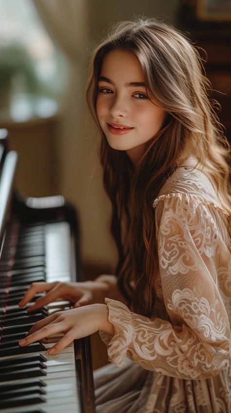 Pianist Enchanting Melody: A young musician with a captivating smile plays a beautiful melody on a grand piano. #pianist #music #elegance #grace #young #female #smile #piano #aiart #aiphoto #stockcake https://ayr.app/l/j9X7 Pianist Photoshoot Ideas, Piano Pictures Photography, Grand Piano Photoshoot, Senior Picture Ideas Piano, Senior Pictures With Piano, Piano Photoshoot Ideas, Pianist Portrait, Pianist Girl, Road Photoshoot