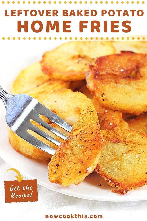 These home fries made from leftover baked potatoes are, quite possibly, the easiest, most delicious home fries you will ever make! They're golden brown and lightly crisp on the outside and tender and fluffy on the inside. Get the recipe and serve them as a side dish with breakfast, brunch, lunch or dinner! Leftover Baked Potatoes Breakfast, Uses For Leftover Baked Potatoes, Leftover Baked Potato Recipes Breakfast, Recipes With Leftover Baked Potatoes, What To Do With Leftover Baked Potatoes, Leftover Baked Potato Recipes, Best Potatoes For Baking, Leftover Baked Potato, Potato Home Fries