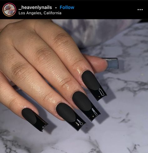 Full Black Nails Acrylic, Black On Black Nails French, Long Black Acrylic Nail Ideas, Long Acrylic Nails Dark, Black And Grey French Tip Nails, Black Nails Acrylic Squares, Dark Square Acrylic Nails, Medium Square Acrylic Nails Black, Black On Black French Tip Nails