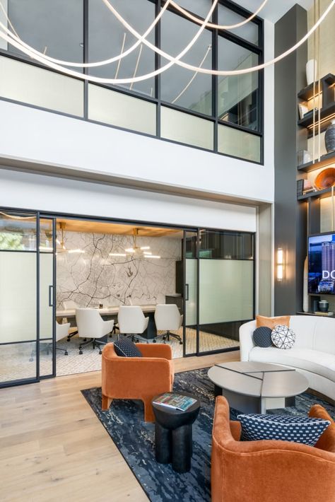 Moreland Properties Offices - Austin | Office Snapshots Room Lounge Chair, Breakout Space, Coffee Table Glass, Corporate Interior Design, Modular Lounge, Office Lounge, Table Glass, Modular Lounges, Corporate Interiors