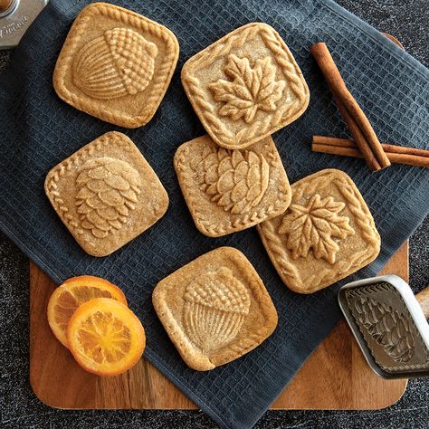 Fall Spice Stamped Cookies Nordicware Recipes, Stamp Cookies Recipe, Stamped Cookies, Maple Leaf Cookies, Seasonal Baking, Classic Peanut Butter Cookies, Springerle Cookies, Fall Forest, Fall Foods