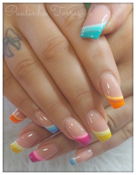 Multicolored Nails, Spring Acrylic Nails, Romantic Nails, Gel Nail Art Designs, French Manicure Nails, Fancy Nails Designs, Work Nails, Pretty Nail Art Designs, Nails 2023