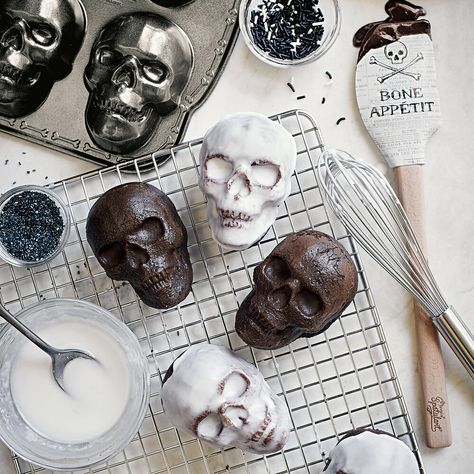 Skull Cupcakes, Bone Appetit, Skull Cake, Nordic Ware, Party Menu, Kitchen Products, Halloween Skull, Bakeware, Cavities