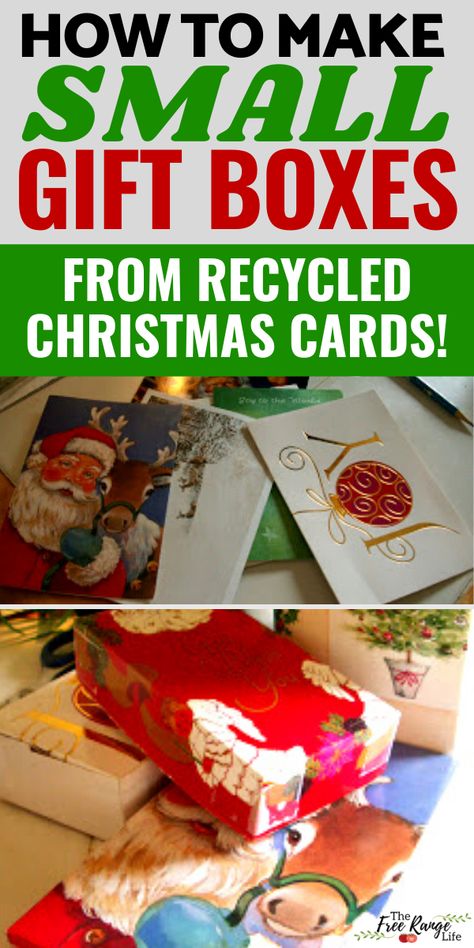 Are you looking for something to do with old recycled Christmas cards? Try making these small gift boxes! This great recycled craft is a fun way to use old Christmas cards and gives you small boxes for things like ornaments, jewelry, and gift cards! Recycled Christmas Cards, Old Christmas Cards, Recycle Christmas Cards, Recycled Christmas, Recycled Cards, Old Greeting Cards, Christmas Card Ornaments, Eco Friendly Christmas, Tiny Gifts