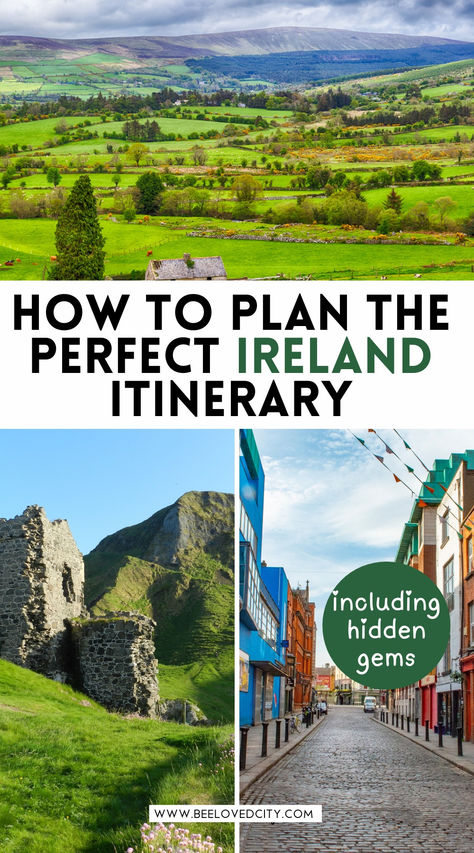 Planning an Irish vacation? This Ireland road trip itinerary covers all the must-see places, from charming villages to stunning landscapes. Whether you're on a honeymoon, backpacking adventure, or summer getaway, discover top things to do, cultural experiences, and the best hotels. With tips on Ireland's weather and travel advice, you'll be ready for an unforgettable trip across the Emerald Isle! 🌄✨ #IrelandTravel #RoadTripIreland #BestOfIreland Southern Ireland Road Trip Itinerary, Scotland And Ireland Itinerary, Trip To Ireland Planning, Trips To Ireland, One Week In Ireland, Places To Visit Ireland, Ireland And Scotland Itinerary, Blarney Ireland, Ireland In Spring