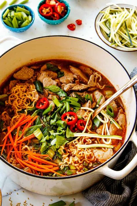 Low Sodium Ramen Broth, Pork Chop Ramen Noodle Recipes, Pork Noodles Recipe Soup, Steak Ramen Noodle Recipes Soup, Asian Pork Noodle Soup, Pork Loin Ramen Recipe, Steak Ramen Soup, Ramen Noodle Recipes With Pork, Beef Ramen Soup Recipes Easy