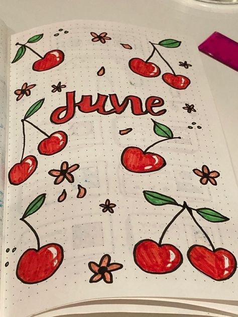 May Journal Ideas Aesthetic, Cherry Bullet Journal, Red Journal Aesthetic, June Calendar Ideas, June Journal Ideas, Bullet Journal Pages, Bullet Journal Ideas Templates, Creating A Bullet Journal, Bond Paper Design