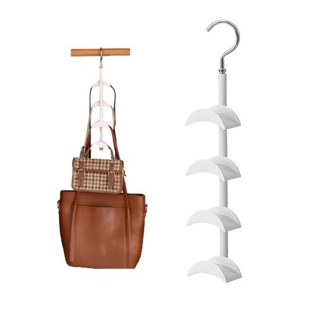 PRICES MAY VARY. Purse organizer for closet:Purse organizer-with 360-degree swivel hooks that can be staggered front to back, you can quickly put your bag back in and take it out, minus the hassle of life, and the 4 hooks can neatly organize and tidy up bags.Purse organizer for closet-save space by picking out the purse hanger from the Start with the purse organizer Strap will not deform: Purse hanger-with 4 wider rounded bits, no hanging marks, handbag strap will not deform, will not hurt the s Purse Storage Display, Dorm Closet Storage, Purse Storage Ideas, Handbag Storage Ideas, Organizing Purses In Closet, Purse Hangers, Dorm Closet Organization, Hangers For Closet, Hanger Closet