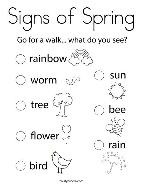 Signs of Spring Coloring Page - Twisty Noodle April Art Activities For Preschool, May Preschool Worksheets, Intro To Spring Preschool, All About Spring Preschool, Spring English Worksheet, Spring Worksheets For Kindergarten, Spring Vocabulary Preschool, Spring For Kindergarten, Spring Lessons For Preschool