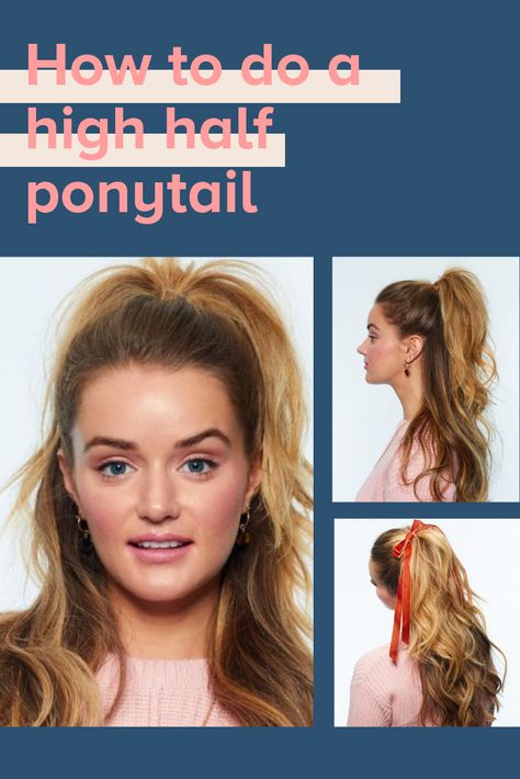 High Half Ponytail, Girly Hairstyle, Half Up Half Down Hair Tutorial, Half Pony, Half Up Half Down Hairstyle, Ponytail Hairstyles Tutorial, Wedding Hair Trends, Down Hairstyle, Girly Hairstyles