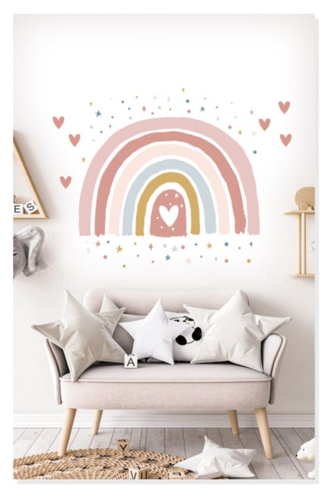 Rainbow Bedroom, Rainbow Wall Decor, Girls Room Wall Decor, Heart Wall Stickers, Toddler Girl Room, Rainbow Room, Kids Room Wall, Rainbow Wall, Big Girl Rooms