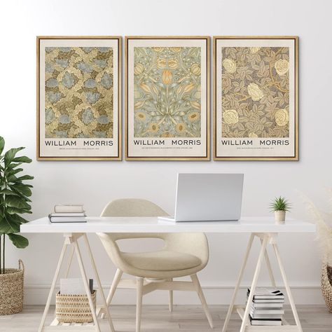 IDEA4WALL William Morris Floral & Botanical Neutral Abstract Flowers Framed Canvas 3 Pieces Print Wall Art | Wayfair Vintage Bedroom, Hanging Posters, Floral Botanical, Abstract Flowers, Bedroom Wall Art, Flower Frame, William Morris, Art Sur Toile, Poster Wall