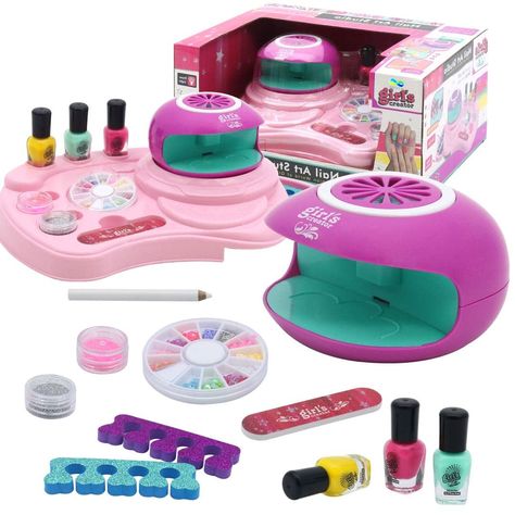 PRICES MAY VARY. The complete manicure kit: everything you need to create a one-of-a-kind manicure and develop your child's hobby. The kit includes: 1 nail dryer, 1 white crayon, 3 bottles of water-based nail polish, 2 boxes of glitter powder, 1 box of sticky nail gems, 1 storage table, 1 nail file and 2 toe separators. This is undoubtedly a great gift. Easy to clean: Unique storage table minimizes clutter for easy cleaning of glitter applications. Nail kits for kids: Nail Art Studio Kits contai Nail Kit For Kids, Water Based Nail Polish, Nail Polish Gift, Nail Kits, Nail Gems, Nail Polish Rack, Nail Drills, Professional Manicure, Nail Polish Organizer