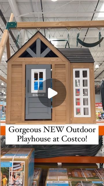 Costco Empties on Instagram: "Gorgeous New Playhouse @costco  #costco_empties #costco #costcofinds #playhouse #playhouses #outdoors #outdoorplay #outdoorplayspace #outdoorlife ##outdoorliving" Kids Playhouse Decorating Ideas, Backyard Playhouse Landscaping, Kid Kraft Playhouse Makeover Diy, Playhouse Christmas Makeover, Play House Ideas Backyard, Outdoor Playhouse Interior Ideas, Playhouse Decorating Ideas, Diy Playhouse Outdoor, Play House Outdoor