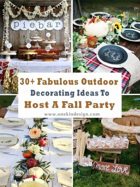 30+ Fabulous Outdoor Decorating Ideas to Host a Fall Party Fall Festival Decorating Ideas, Outdoor Fall Party, Outdoor Fall Parties, Backyard Bonfire Party, Fall Party Food, Outdoor Decorating Ideas, Fall Backyard, Outdoor Thanksgiving, Fall Party Decorations