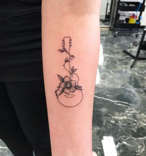 Ukulele Tattoo, Small Music Tattoos, Violin Tattoo, Flower Guitar, Guitar Tattoo Design, Music Notes Tattoo, Guitar Tattoo, Music Tattoo Designs, Note Tattoo