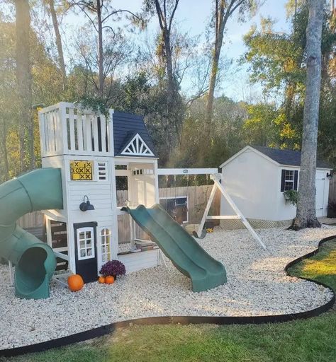 30 Unique Backyard Play Areas to Inspire Outdoor Fun & Adventure - placeideal.com Outdoor Playground Backyard, Backyard Pool And Playground Ideas, Turf Play Area Backyard, Backyard Childrens Play Area, Small Backyard Playground Ideas, Toddler Patio Play Areas, Playground Area Backyard, Small Backyard Kids Play Area, Kids Area Backyard