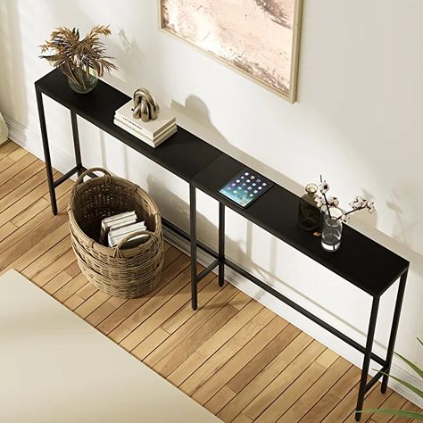 AmazonSmile: SONGXIN 70.9" Console Table,Modern Extra Narrow Long Sofa Table Behind Couch,Skinny Entry Table with Black Metal Frame for Living Room, Hallway,Classic Black : Home & Kitchen Long Sofa Table Behind Couch, Console Table Behind Sofa, Sofa Table Behind Couch, Black Metal Console Table, Behind Sofa Table, Black Sofa Table, Extra Long Console Table, Table Behind Couch, Console Table Modern