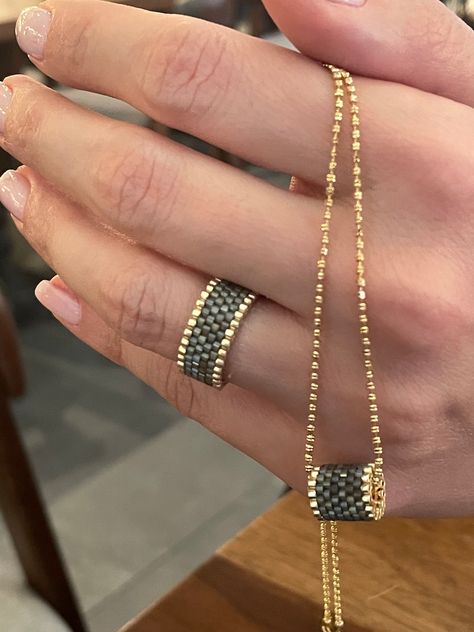 Handmade Beaded Original Miyuki Ring, Delica Boho, Delicate Friendship Jewelry, Gift for Mom, Shining Gold Plated Beads - Etsy Miyuki Necklace Ideas, Miyuki Pendant, Miyuki Necklace, Miyuki Ring, 2024 Jewelry, Necklaces Ideas, Friendship Jewelry, Boho Choker, Beading Ideas