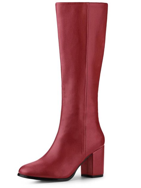 Women's Round Toe Zip Block Heels Knee High Boots