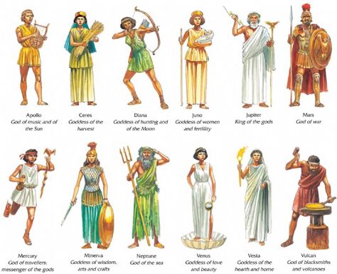 The chief gods of the Roman world Roman Gods Art, Rome Gods, Ancient Greece Tattoo, Rome Mythology, Roman Gods And Goddesses, Greek And Roman Gods, Ancient Rome Aesthetic, Ancient Greek Costumes, Greece Tattoo