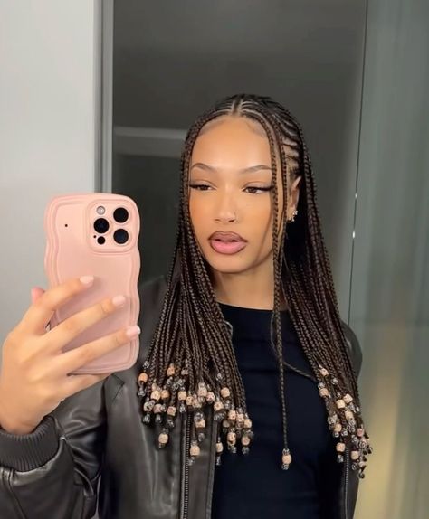 Cornrow Middle Part Braids, Corn Row In Front Box Braids In Back, Fulani Braids With Two Front Strands, Braids Inspo Black Women, First Day Of School Braids, Cornrow With Box Braids, Short Cornrow Hairstyles, Hair Over 40 Look Younger, Cute Cornrows