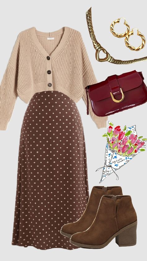 #neutralsaesthetic #vintage #outfitinpso #modestfashion #winter #outfit #churchoutfit #skirt #cardigan #brown #modestoutfit #ootd Brown Floral Skirt Outfit, Floral Skirt Outfit Ideas, Brown Floral Skirt, Floral Skirt Outfit, Floral Skirt Outfits, Skirt Cardigan, Skirt Outfit Ideas, Comfy Casual Outfits, Cardigan Brown