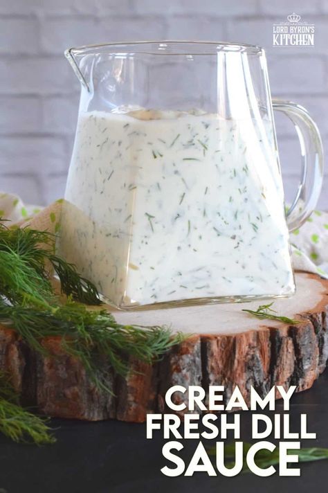 Creamy Fresh Dill Sauce - Lord Byron's Kitchen Creamy Dill Sauce For Beetniks, Avocado Dill Sauce, Homemade Dill Sauce, Creamy Dill Pasta Salad, Fresh Dill Uses, Dill Sauce For Fish, Recipes With Fresh Dill, Fresh Dill Recipes, Seafood Baked Potato