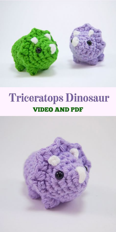 Mini Crochet Triceratops, Crochet Pocket Dinosaur, Easy Dino Crochet, Mini Triceratops Crochet Pattern Free, Cute Small Crochet Animals, Free Crochet Patterns Amigurumi Animals Keychains, Crochet Mini Keychain Free Pattern, Chunky Dino Crochet Pattern Free, Small Dinosaur Crochet Pattern Free