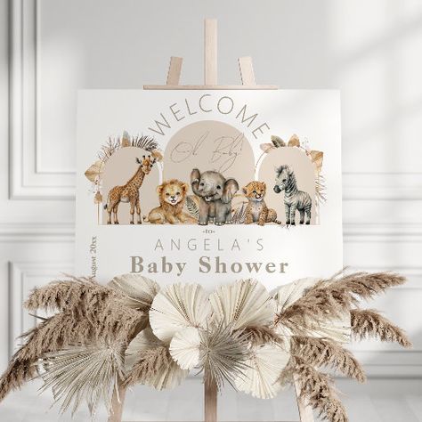 Baby Safari Animals, Safari Baby Shower Boy, Baby Shower Safari Theme, Animal Baby Shower Theme, Baby Shower Giraffe, Jungle Baby Shower Theme, Elegant Baby Shower, Baby Shower Sign, Jungle Baby Shower