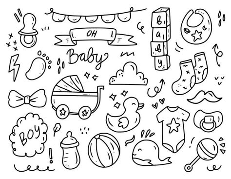 Baby Shower Scrapbook, Doodle Baby, Baby Bullet, Drawing Collection, Baby Boy Shower Party, Boy Shower Invitations, Baby Fotografie, Baby Shower Invitation Cards, Boy Drawing