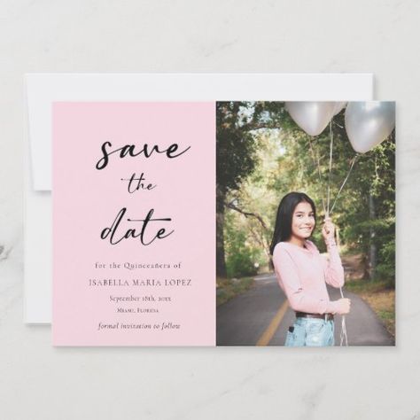 $3.07 | Elegant Photo Pink Quinceanera Save the Date - blush pink, mis quince, pink, 15th birthday party, 15 years old, quinceanera save the date cards, girly, trendy, cute, quinceanera Save The Date For Quinceanera Ideas, Quince Save The Date Photo Ideas, Save The Date Ideas 15 Años, Quinceañera Save The Date, Quince Save The Date Ideas, Blush Quinceanera Theme, Save The Date Quinceanera Ideas, Quince Save The Date, Elegant Quinceanera Themes